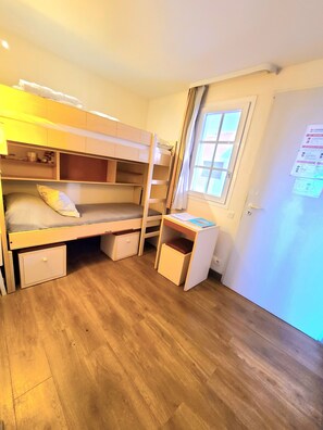 1 bedroom, desk, iron/ironing board, travel cot