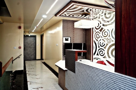 Desk, laptop workspace, iron/ironing board, free WiFi. Hotel Shubhaarambh Khandwa