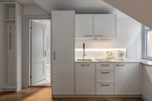 Studio, keuken | Privékeuken | Een koelkast met diepvriezer, een oven, een kookplaat, een vaatwasser