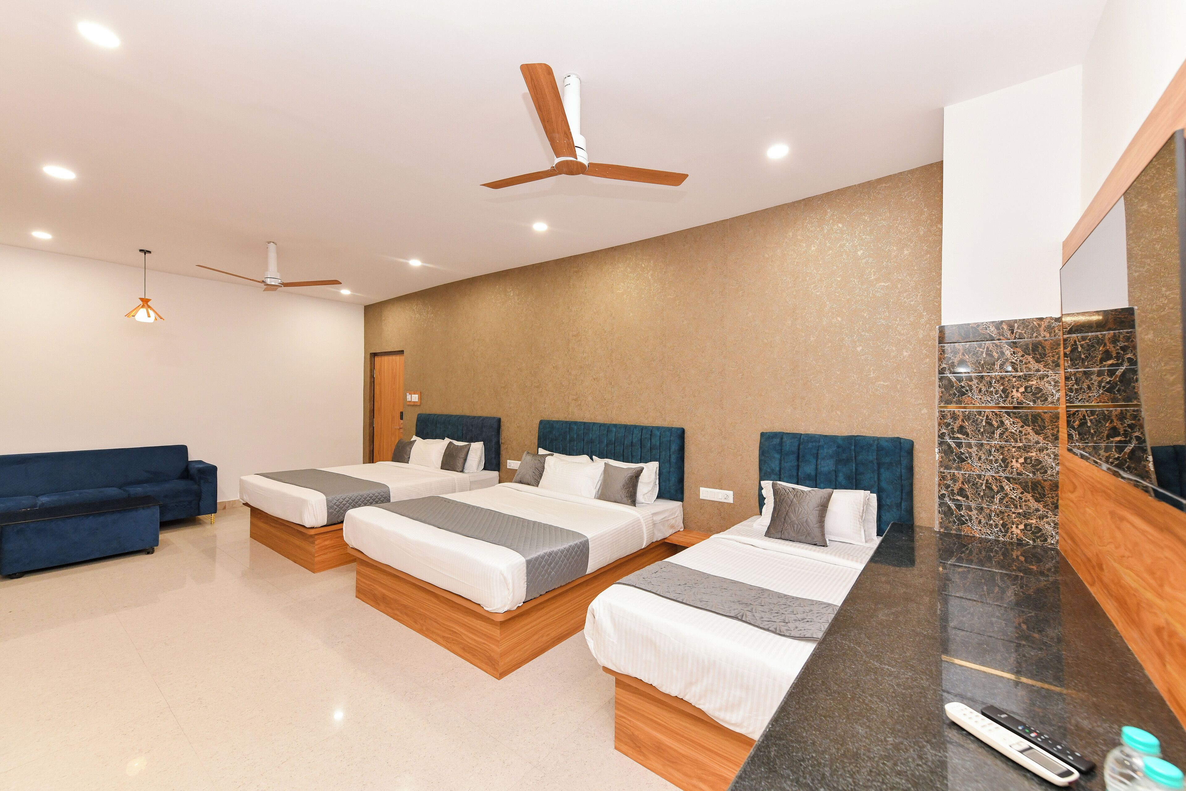 Desk, laptop workspace, blackout curtains, soundproofing