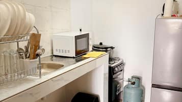 Fridge, microwave, oven, electric kettle