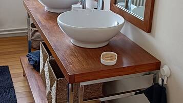 Shower, towels, toilet paper