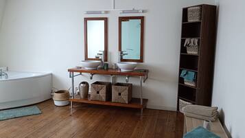 Shower, towels, toilet paper