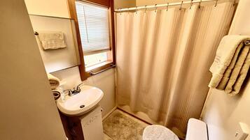 Hair dryer, towels, toilet paper