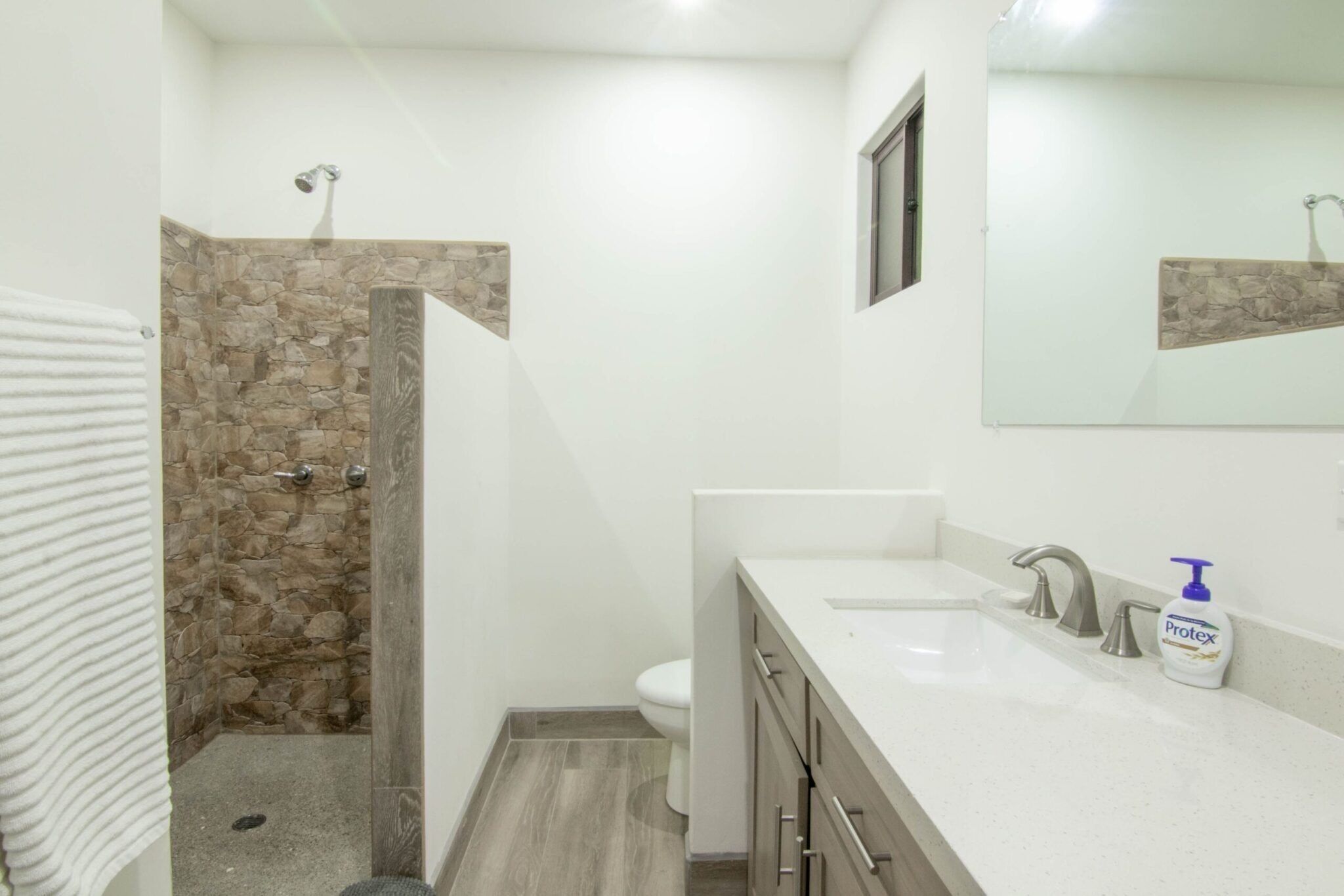 Shower, towels, toilet paper