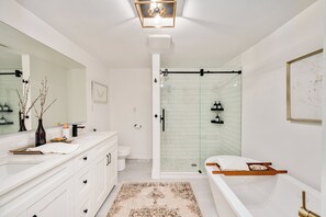 Hair dryer, bidet, towels, soap