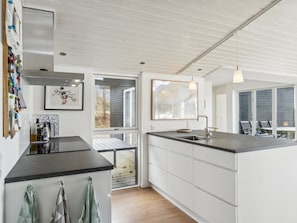 Fridge, oven, dishwasher, high chair