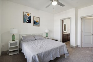 1 bedroom, desk, iron/ironing board, travel crib