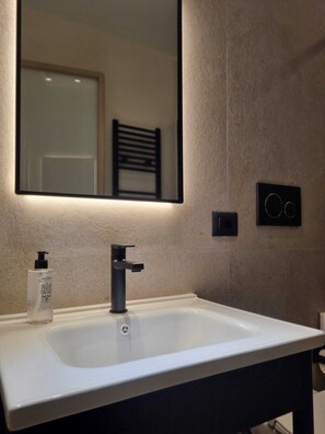 Dusche, Haartrockner, Seife, Toilettenpapier