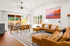 Smart TV, fireplace, computer monitors