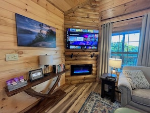 TV, fireplace