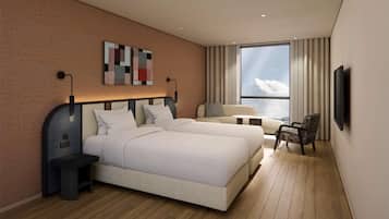 Habitación Deluxe, 2 camas individuales | 1 dormitorio, cortinas opacas, sistema de insonorización y wifi gratis