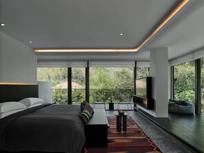 Suite de lujo, vista a la montaña, mezzanine | Ropa de cama de alta calidad, edredón y camas con efecto memoria 