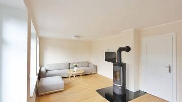 Fernseher, Kamin, DVD-Player, Stereoanlage