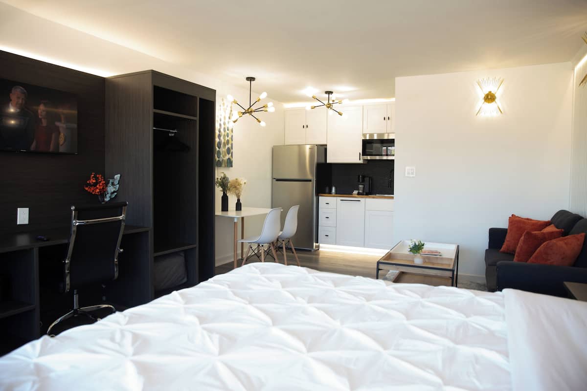 Deluxe Studio Suite, Kitchenette | 1 bilik tidur, peti besi dalam bilik, seterika/papan seterika