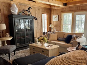 Smart TV, chimenea, reproductor de DVD y libros 