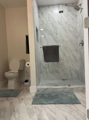 Shower, soap, toilet paper