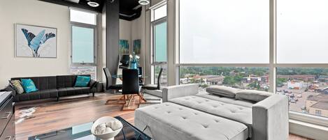 Deluxe Suite, Multiple Beds, Kitchen, City View | Living area | 46-inch flat-screen TV with satellite channels, Netflix, Hulu