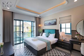 Villa Deluxe, 3 habitaciones, patio, vistas al jardín | Colchones viscoelásticos y escritorio