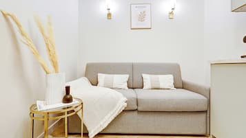 Design-studio, tupakointi kielletty | 1 makuuhuone, silitysrauta/-lauta, ilmainen Wi-Fi, vuodevaatteet