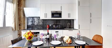 Fridge, microwave, oven, dishwasher