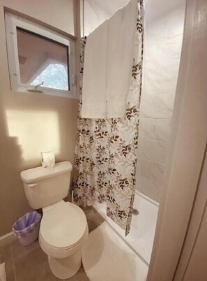 Sèche-cheveux, serviettes fournies, savon, papier toilette