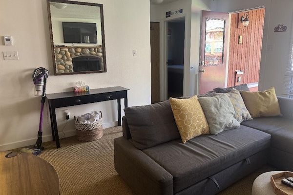 Smart TV, lareira, livros