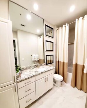 Shower, hair dryer, towels, soap - Lovely Luxury 2 BR OASIS in Midtown/Downtown (Houston)