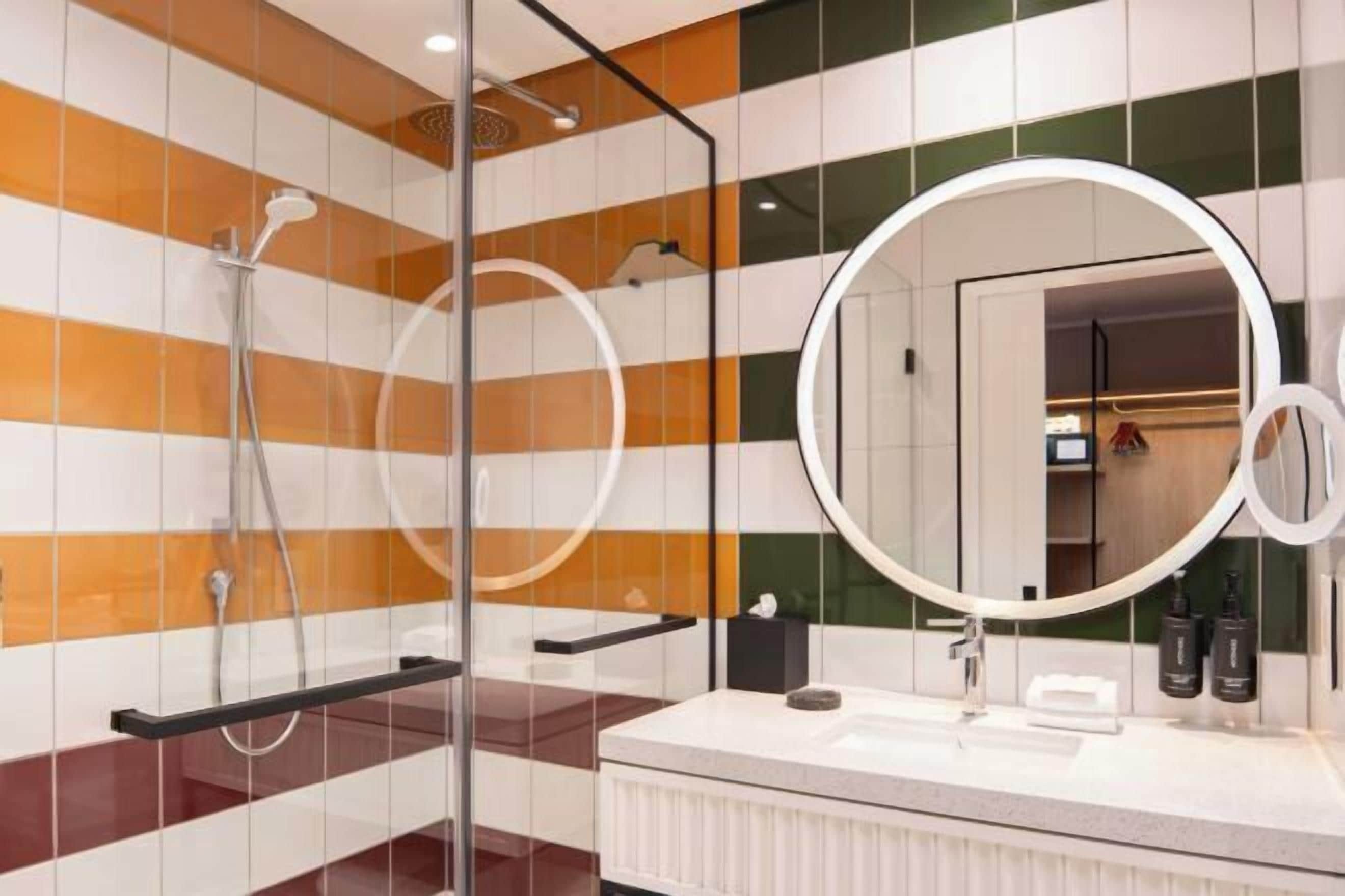 Hair dryer, slippers, towels, soap