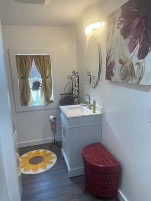 Séchoir à cheveux, serviettes fournies, savon, papier de toilette