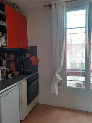 Fridge, oven, stovetop, electric kettle