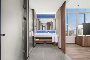 Shower, free toiletries, hair dryer, slippers