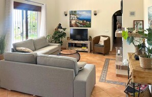 TV connectée, cheminée, lecteur de DVD