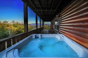 Outdoor spa tub - Stunning views! 6-bedroom cabin w/arcade, pool table, hot tub, foosball & more! (Sevierville)