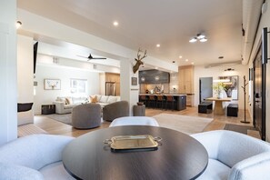 Télévision, cheminée, espaces bureaux