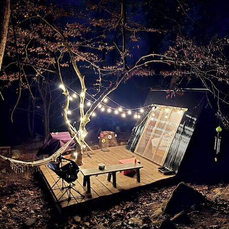 Terrace/patio. Off grid Couples Cabin in Southern West Virginia