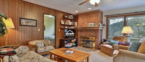 TV, fireplace