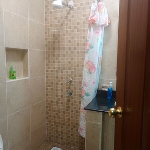 Sèche-cheveux, serviettes fournies, savon, papier toilette