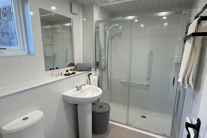 Shower, hair dryer, towels, soap - Riverside Garden Apartment with lovely River Tay views and parking 

 (Perth)