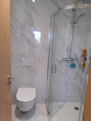 Dusche, Haartrockner, Handtücher, Seife