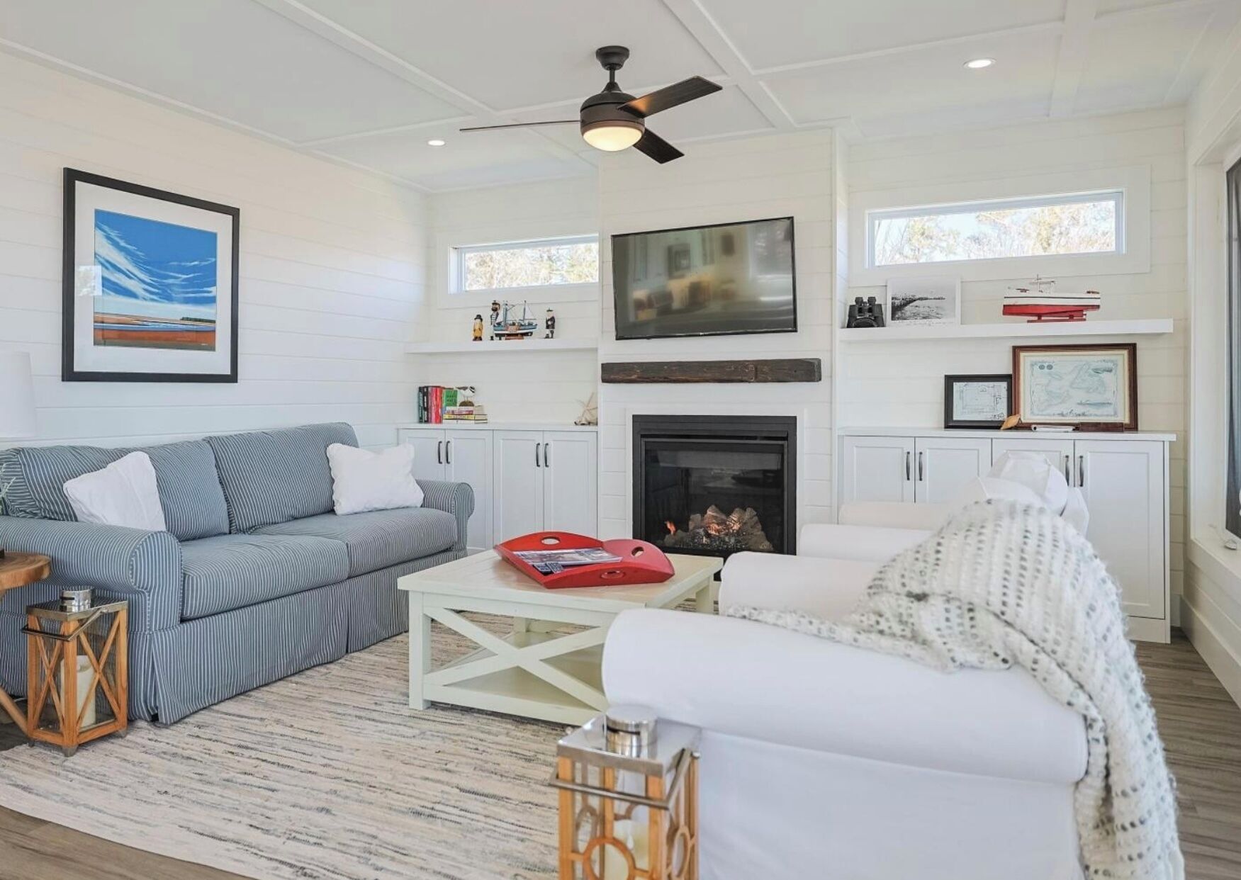 TV connectée, cheminée, lecteur de DVD