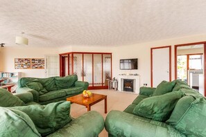 Télévision, cheminée, espaces bureaux