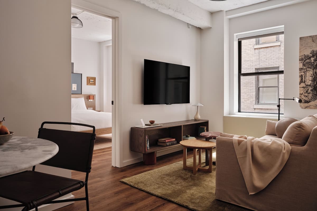 55-inch flat-screen TV with digital channels, streaming services