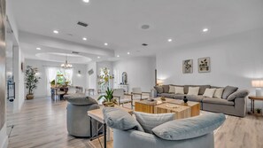 Smart TV, fireplace, table football, ping pong