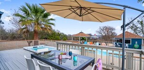 Family House, Courtyard View | Terrace/patio - Hot Tub Pool Gameroom Guesthouse On 5A (Manor)