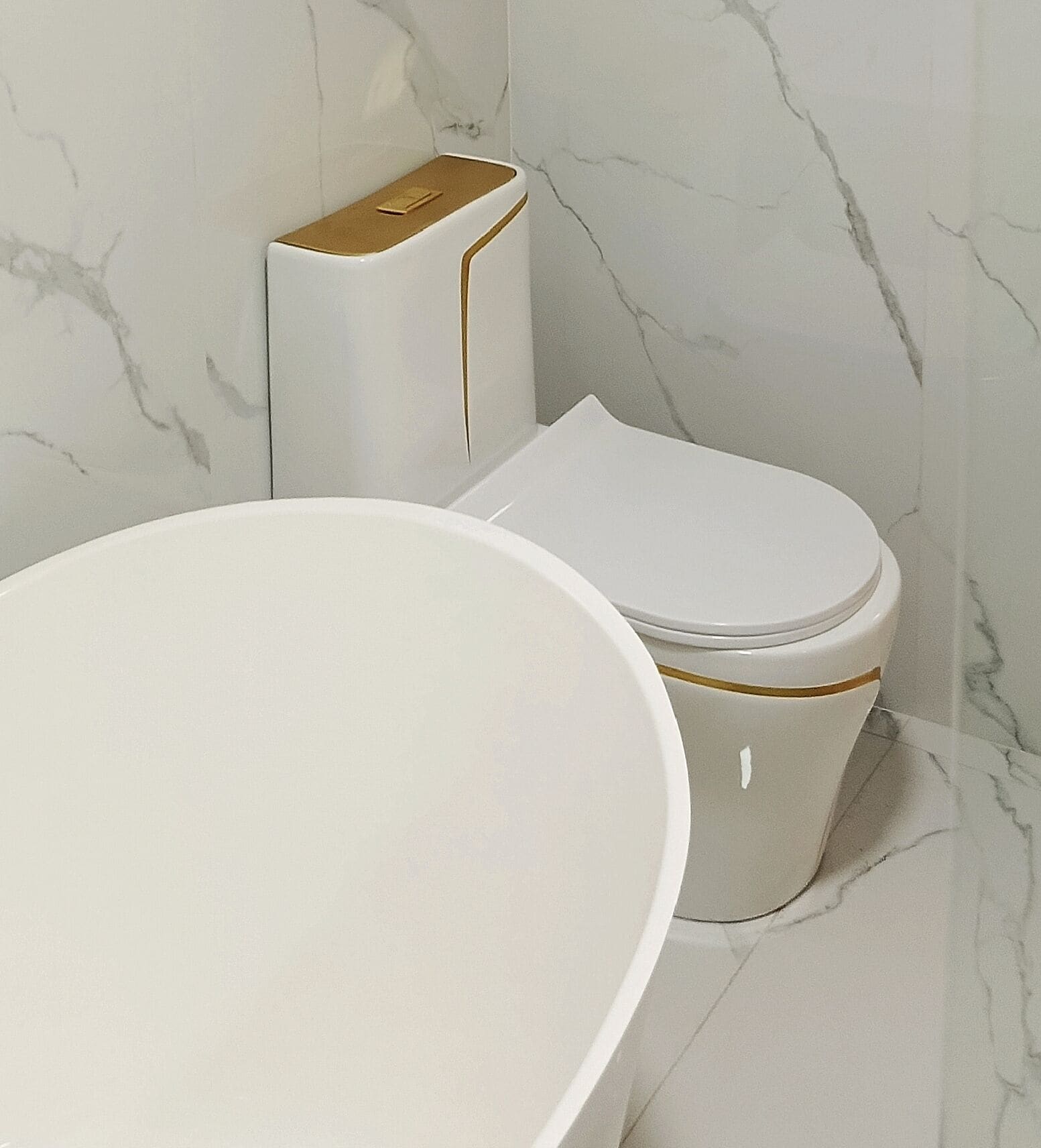 A bathroom with a toilet and a sink.