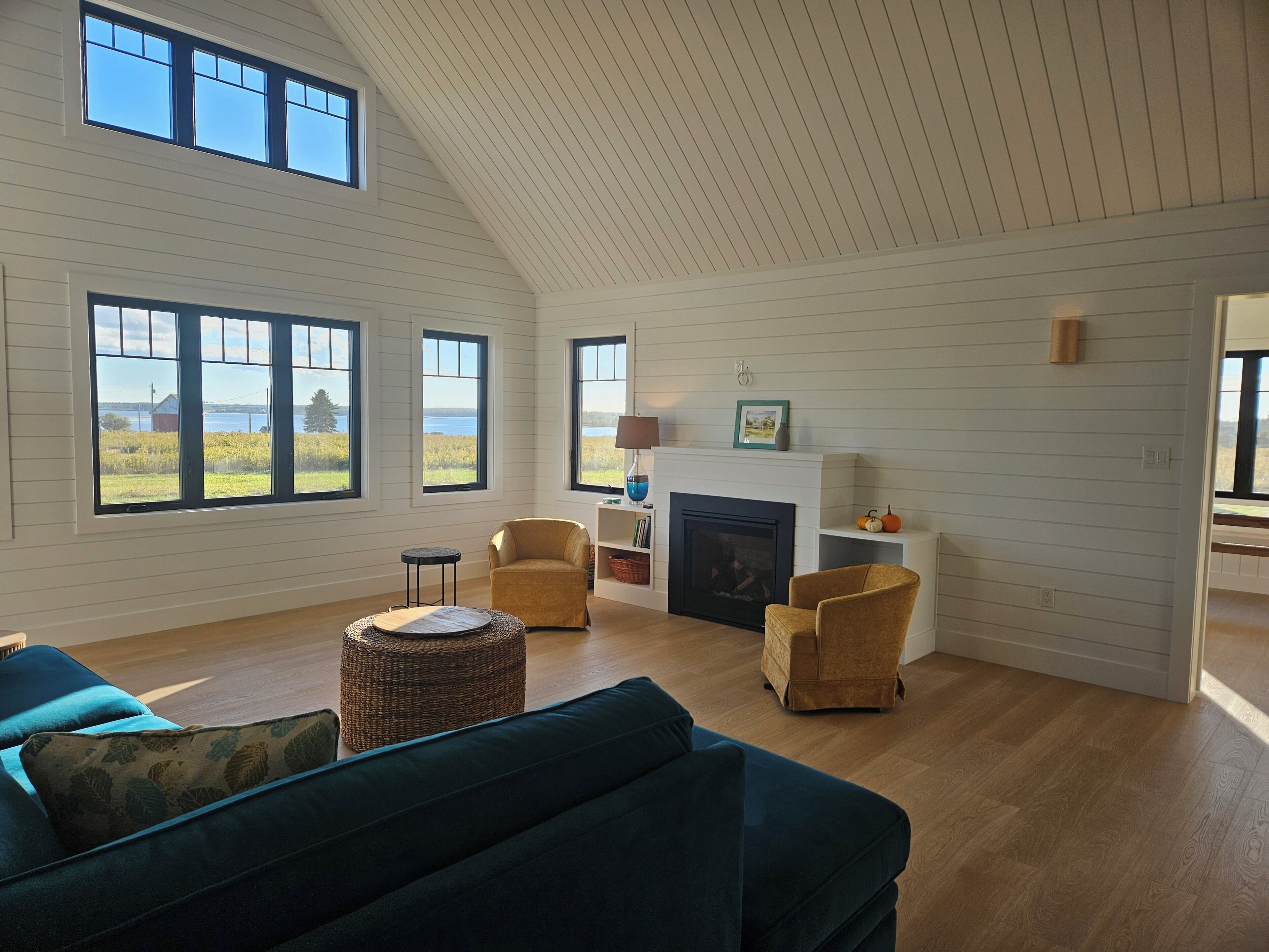 スマートテレビ、暖炉、書庫