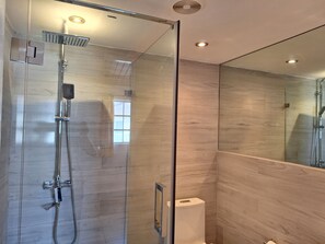 Hair dryer, towels, toilet paper