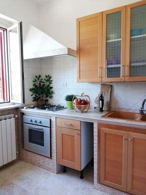 Kühlschrank, Ofen, Herdplatte, Wasserkocher mit Kaffee-/Teezubehör