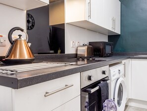Fridge, microwave, oven, toaster